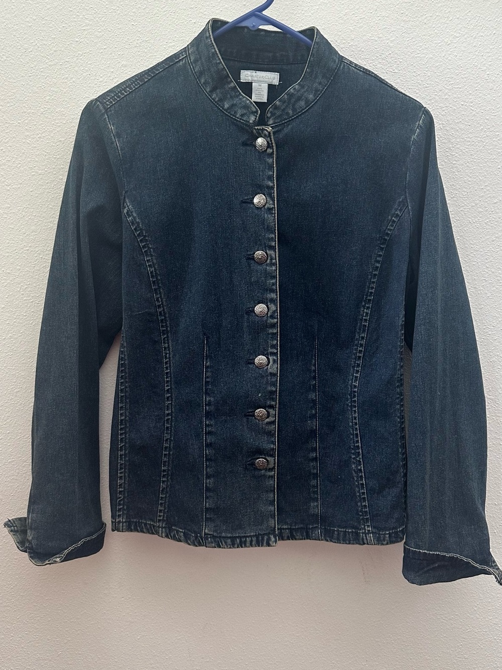 Charter Club Dark Wash Denim Jacket with Decorative Button